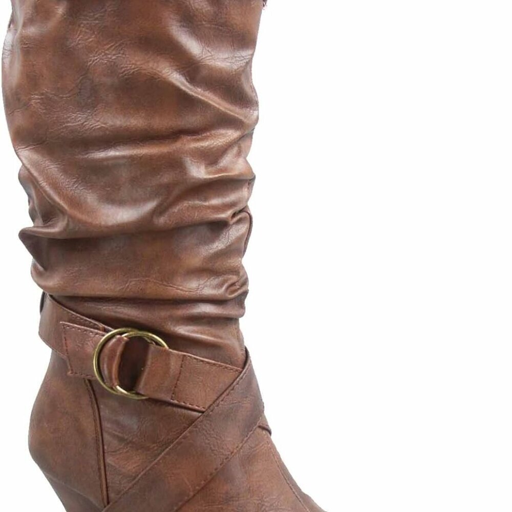 Women's Low Heel Zipper Slouchy Mid-Calf Boots Shoes for Casual Style